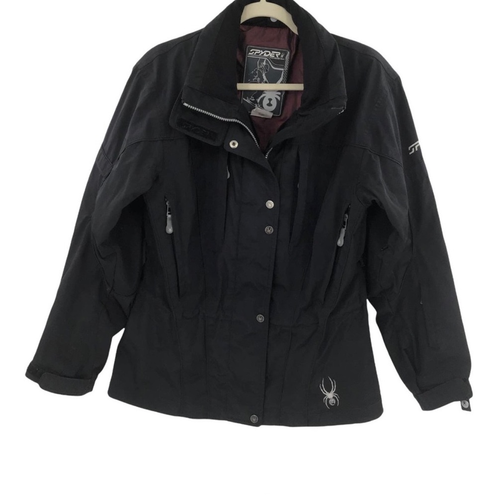 Spyder Jacket Women's Black Zip Up Mock Neck Cinched Waist Snow/Ski Coat Size 8